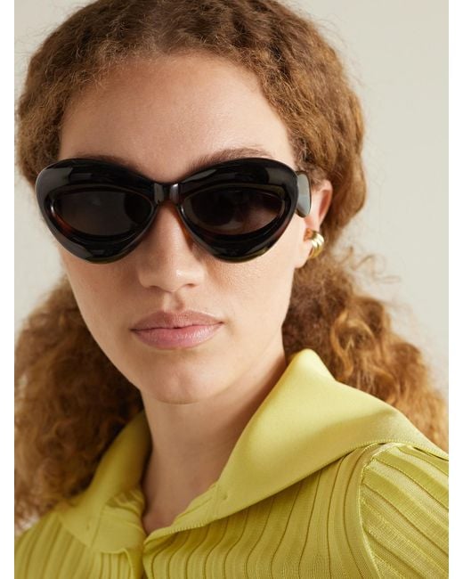 Loewe Black Inflated Cat-Eye Tortoiseshell Acetate Sunglasses