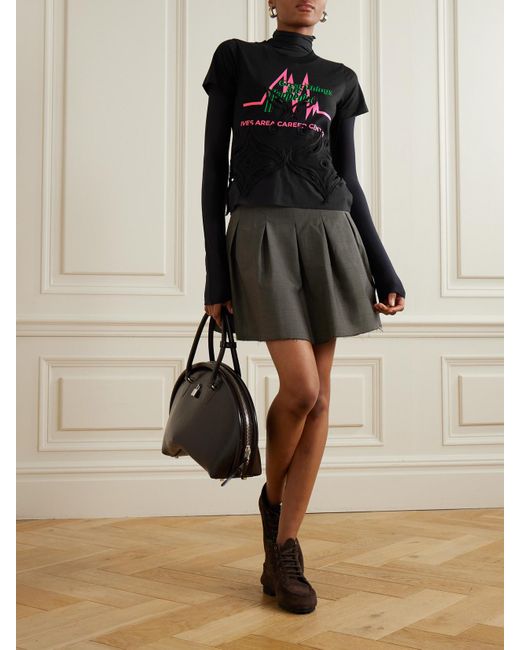 Conner Ives Black Schiffili Layered Cutout Embroidered Cotton And Satin-Jersey Turtleneck Top