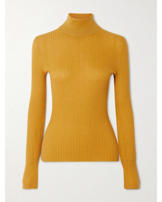 Gabriela Hearst Yellow Peppe Ribbed Cashmere And Silk-Blend Turtleneck Sweater