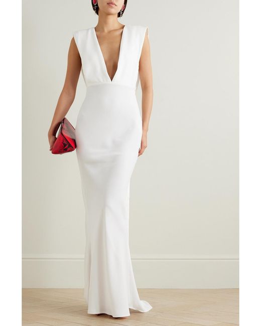 16Arlington White Sina Cape-Effect Crepe Gown