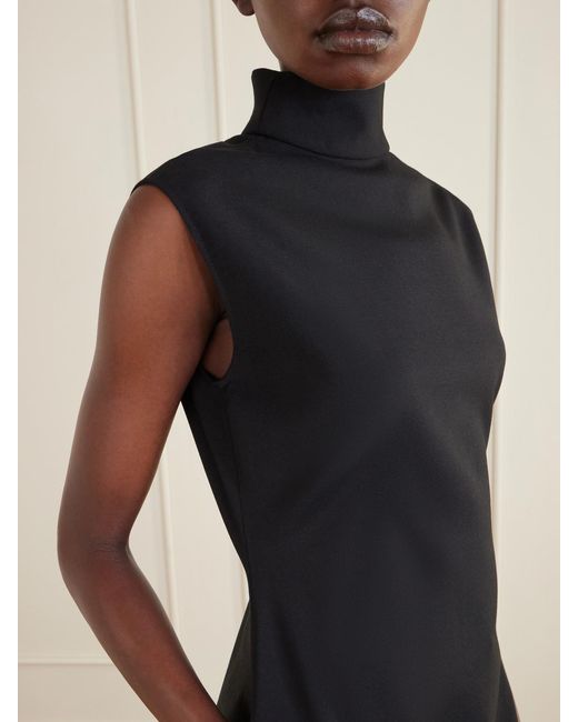 Alaïa Black Asymmetric Wool-Blend Gabardine Turtleneck Mini Dress