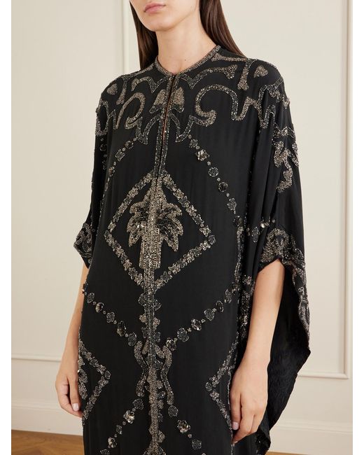 Johanna Ortiz Black Embellished Silk Maxi Dress