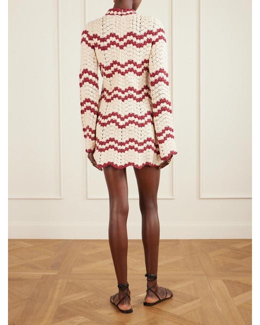 Alix Of Bohemia Pink Romy Scalloped Striped Crocheted Cotton Mini Dress
