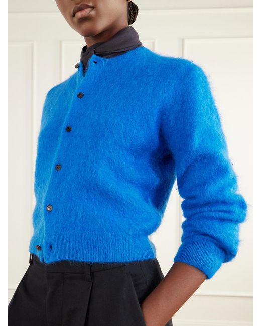Auralee Blue Garment-Dyed Alpaca Cardigan