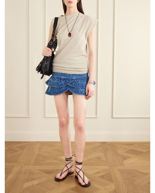 Isabel Marant Blue Leyje Ruffled Printed Cotton Mini Skirt