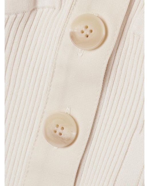 Zimmermann Natural Off-The-Shoulder Cotton-Trimmed Ribbed-Knit Cardigan