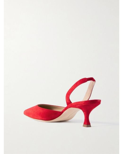 Manolo Blahnik Red Carolyne 50 Suede Slingback Pumps
