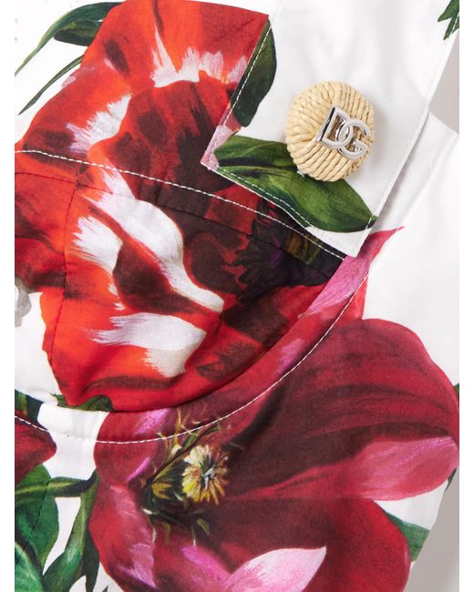 Dolce & Gabbana Red Floral-Print Cotton-Poplin Mini Dress
