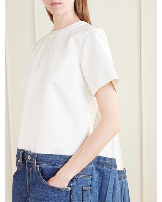 Sacai Blue Cape-Effect Pleated Cotton And Silk-Blend Jersey And Denim Mini Dress