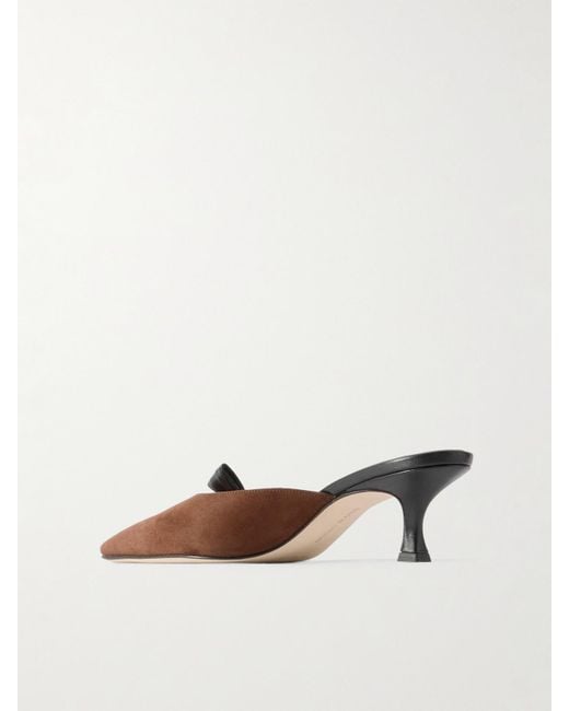 Manolo Blahnik White Limormu 50 Zweifarbige Mules Aus Leder Und Veloursleder Mit Schleife