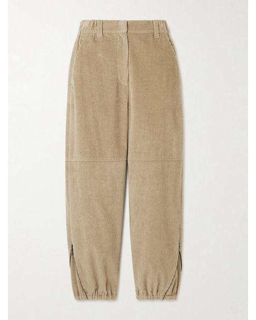Brunello Cucinelli Natural Zip-Embellished Cotton-Corduroy Tapered Cargo Pants