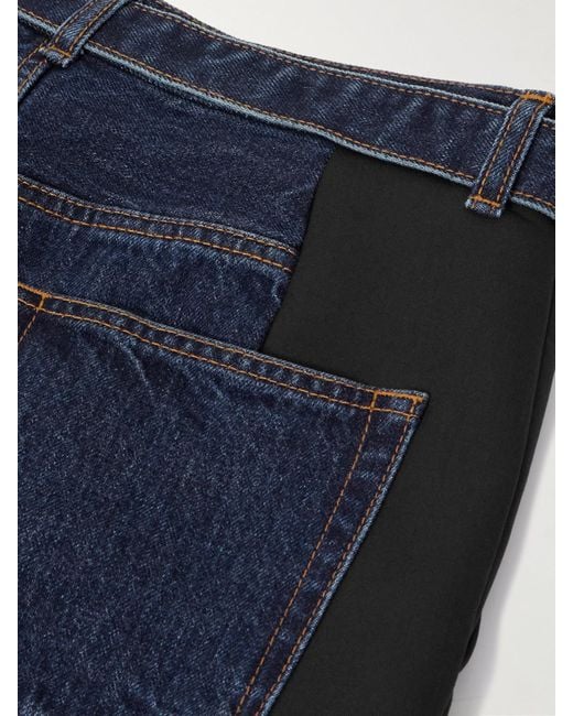 Sacai Blue Jeans Mit Weitem Bein, Einsätzen Aus Einer Wollmischung Und Gürtel