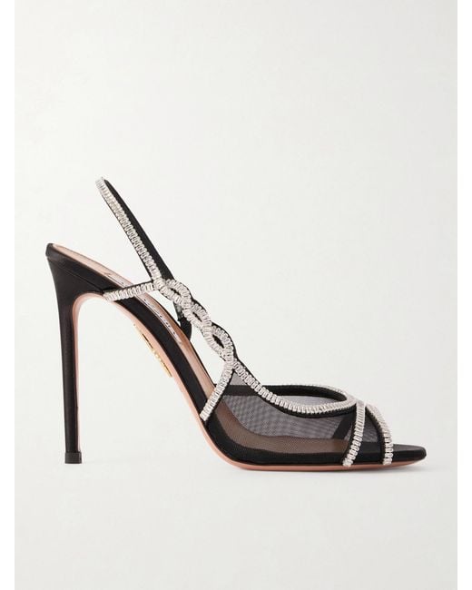 Aquazzura Metallic 105 Crystal-Embellished Mesh Slingback Sandals