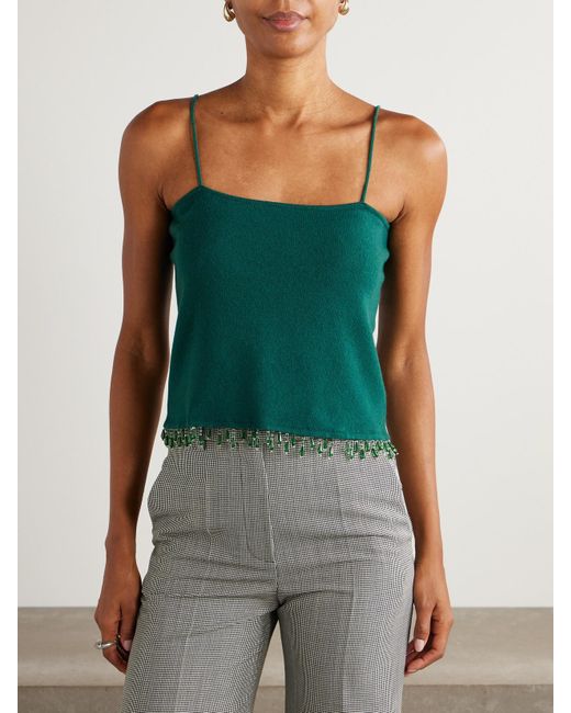 Bode Green Fringed Bead-Embellished Wool And Cashmere-Blend Top