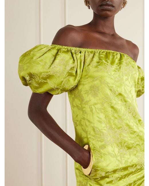 Saint Laurent Yellow Embroidered Satin Mini Dress