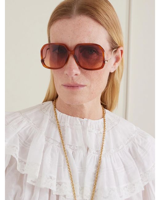 Chloé Pink Square-Frame Acetate Sunglasses