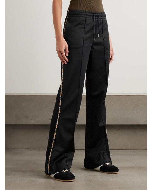 Burberry Black Checked Piqué-Trimmed Jersey Flared Track Pants