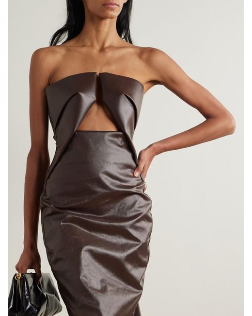 Robe Du Soir Bustier En Jean Enduit À Découpe Rick Owens en coloris Brown