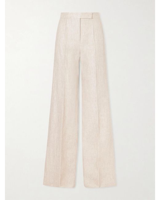 Max Mara White Linen Wide-Leg Pants