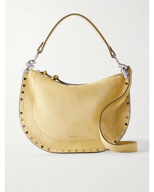 Isabel Marant Natural Oskan Studded Suede Shoulder Bag