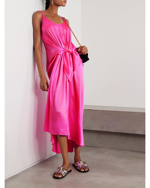 J.W. Anderson Pink Tie-Detailed Crinkled-Silk Maxi Dress