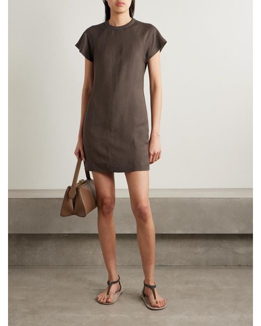 Brunello Cucinelli Brown Minikleid Aus Twill Mit Zierperlen