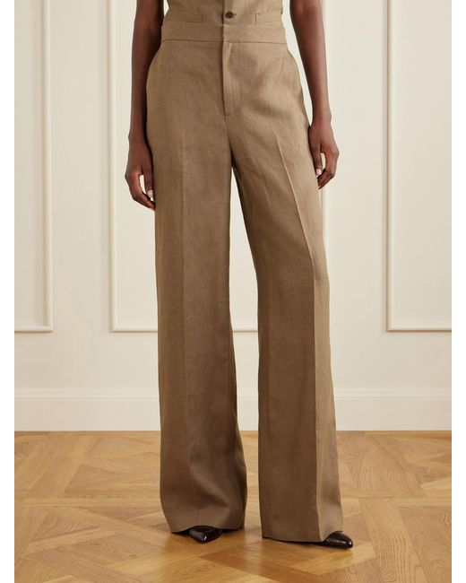 Ralph Lauren Natural Dean Linen Wide-Leg Pants