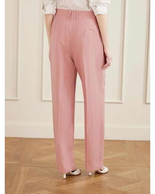 Blazé Milano Pink Sun Fox Pleated Linen Straight-Leg Pants