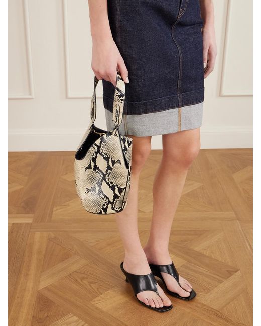 Khaite White Lotus Mini Snake-Effect Leather Tote