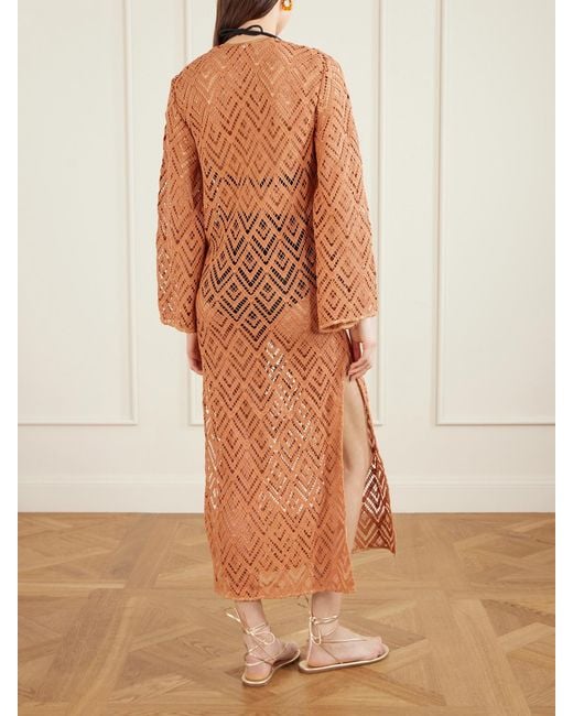 Johanna Ortiz Orange Wild Savannah Open-Knit Cotton Tunic Dress