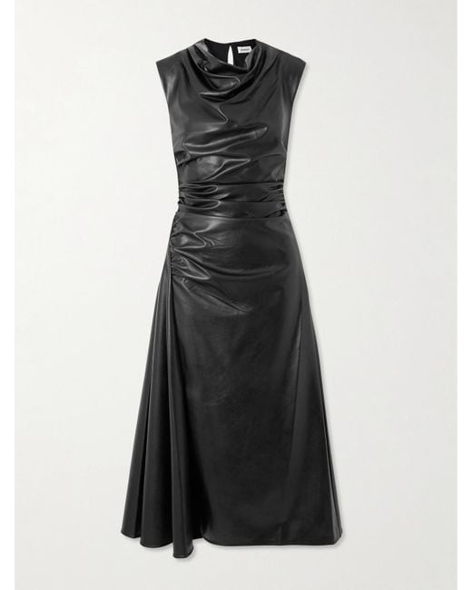 italian fashion dresses Slick Chick Burgundy Faux Leather Bandeau Pencil Dress