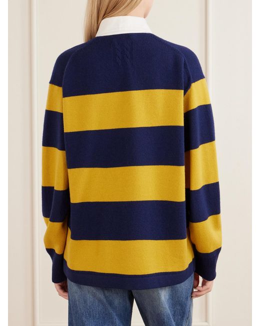 Nili Lotan Blue Rashida Striped Wool And Cashmere-Blend Polo Sweater
