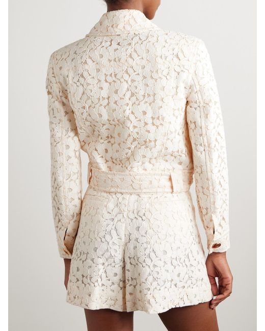 Zimmermann Natural Illuminate Belted Cropped Cotton-Blend Corded Lace Jacket