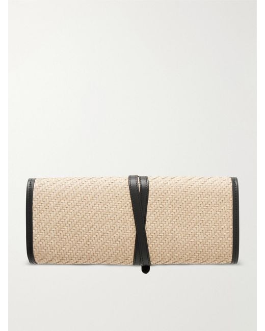 Liffner Natural Leather-Trimmed Raffia Clutch