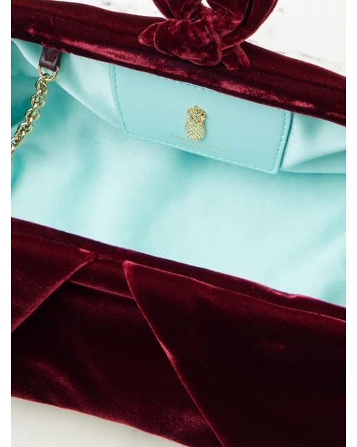 Aquazzura Red Bow Tie Pleated Velvet Clutch