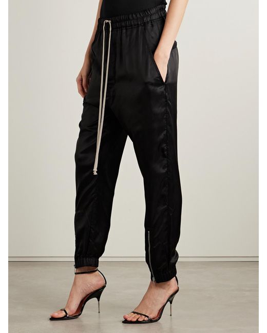 Rick Owens Black Satin-Twill Tapered Pants