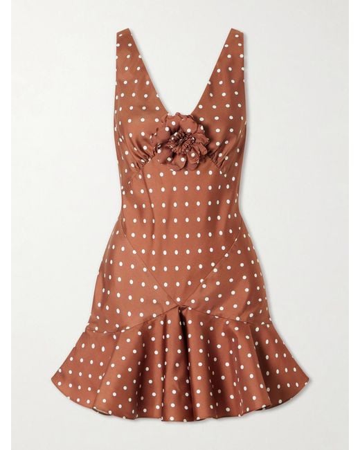 Rodarte Red Floral-Embellished Polka-Dot Silk-Twill Midi Dress