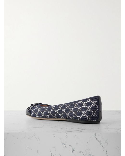 Ballerines En Jean À Finitions En Cuir Et À Cristaux New Marmont Gucci en coloris White