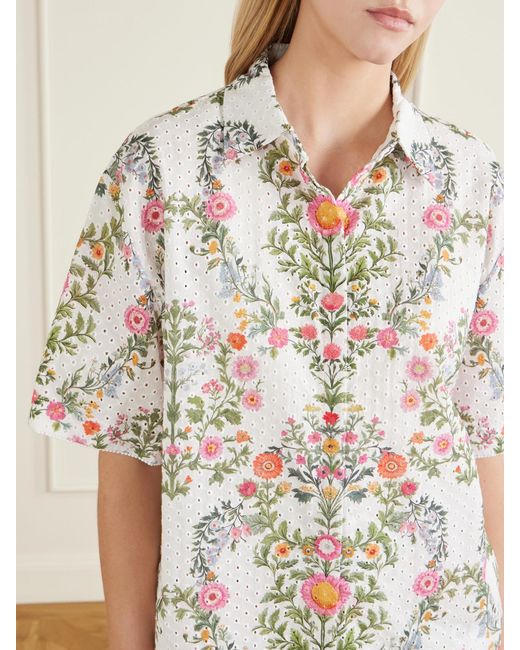 Borgo De Nor White Akari Printed Broderie Anglaise Cotton Shirt