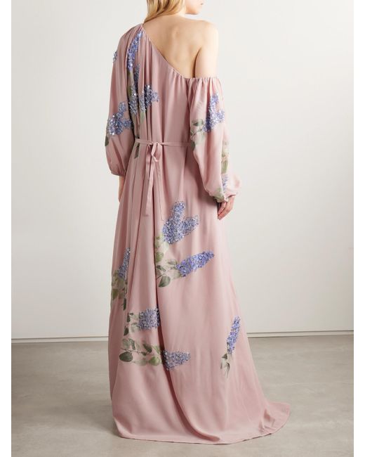 BERNADETTE Pink Nathalie Off-The-Shoulder Embellished Silk Crepe De Chine Gown