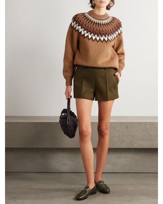Gucci Brown Crystal-Embellished Fair Isle Wool-Blend Sweater