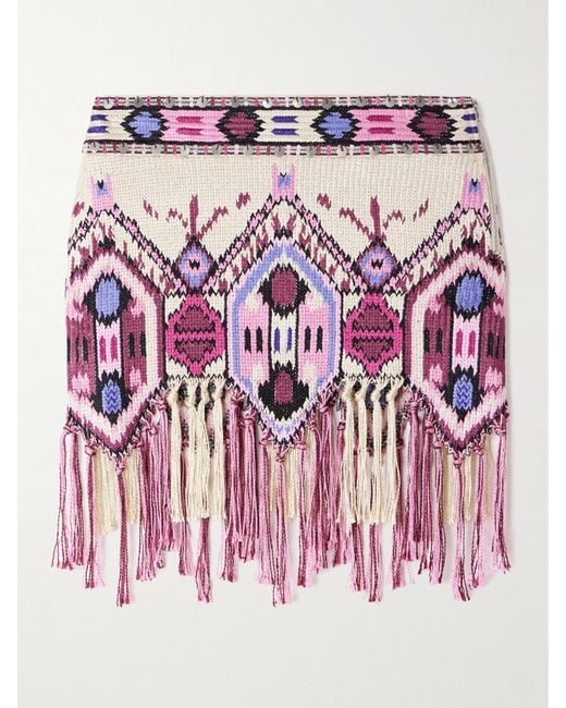 Isabel Marant Pink Yolana Fringed Sequin-Embellished Jacquard-Knit Cotton Mini Skirt