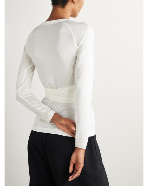 Adidas Originals White Y-3 Oberteil Aus Jersey Aus Einer Lyocell-Mischung Mit Streifen Zum Binden