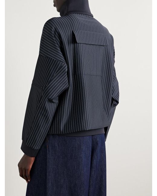 Tibi Blue Oversized Zip-Detailed Pinstriped Jersey Track Jacket
