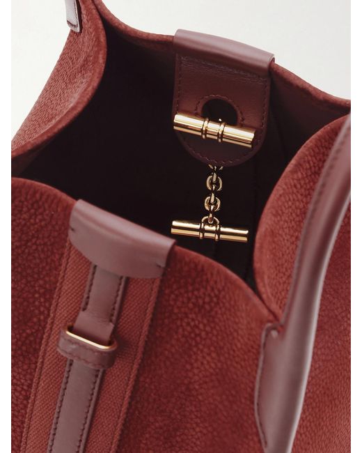 Loro Piana Red Bale Small Leather And Canvas-Trimmed Nubuck Tote