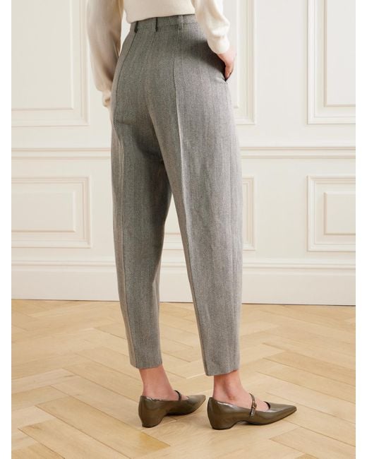 Loro Piana Gray Dan Cropped Linen, Wool And Cashmere-Blend Tapered Pants
