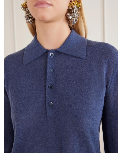 Tibi Blue Wool-Blend Knit Polo Sweater