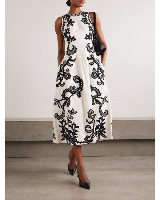 Ulla Johnson White Sonali Appliquéd Pleated Cotton-Sateen Midi Dress