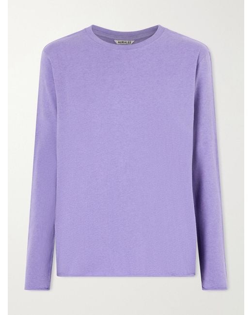 Auralee Purple Cotton And Cashmere-Blend T-Shirt
