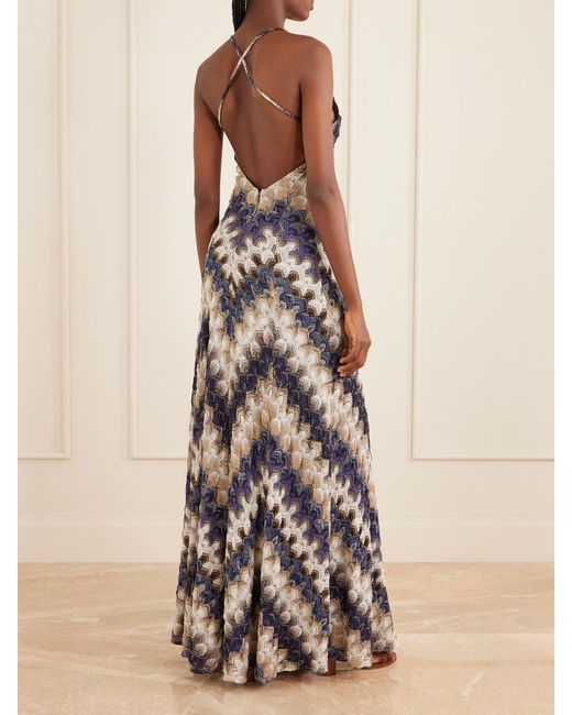 Missoni White Striped Metallic Crochet-Knit Maxi Dress